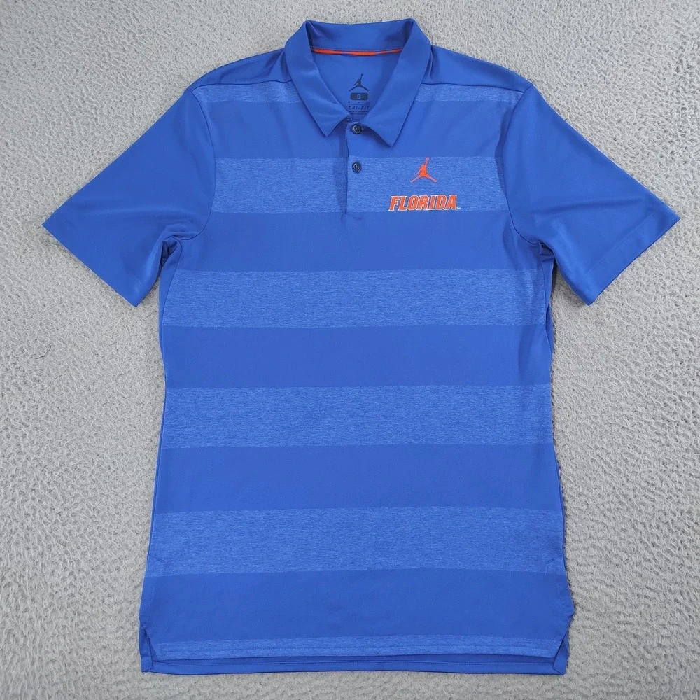 Florida Gators Shirt Mens Small Blue Dri Fit Jordan Polo Striped